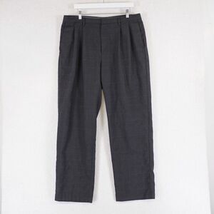 Nautica Rigger Classic Fit Wool Gray Windowpane Dress Pants 36/31 High Rise Plea
